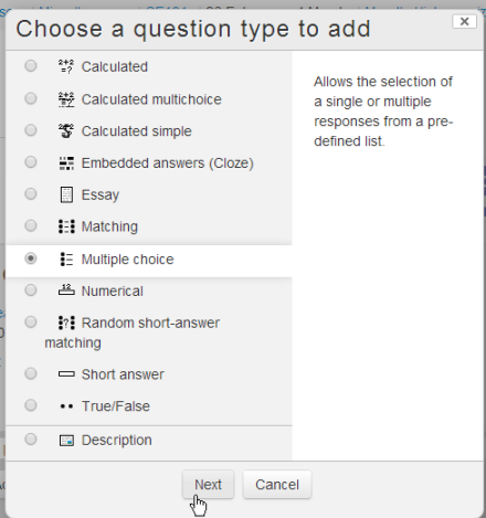 moodle creation of quiz