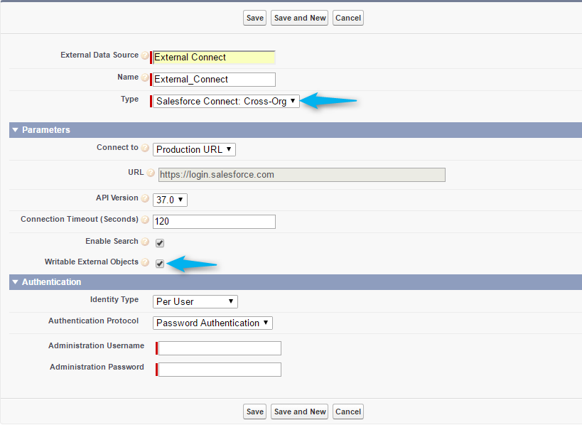 writable external objects salesforce