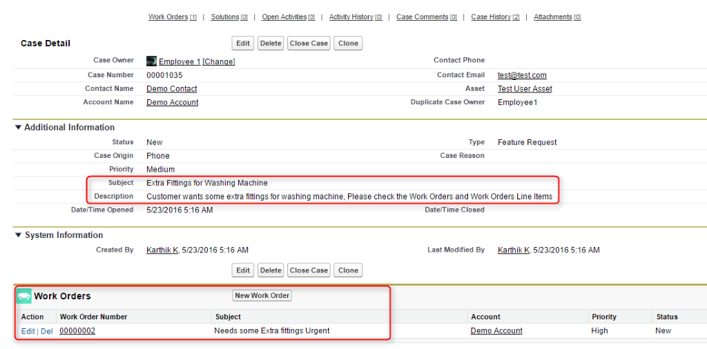 Salesforce work order