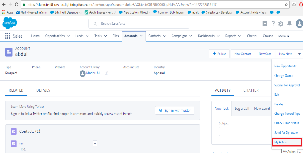 Lightning Component Actions in Salesforce