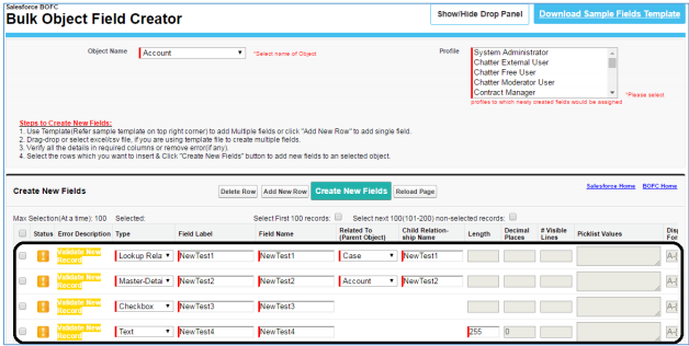 bulk object field creator