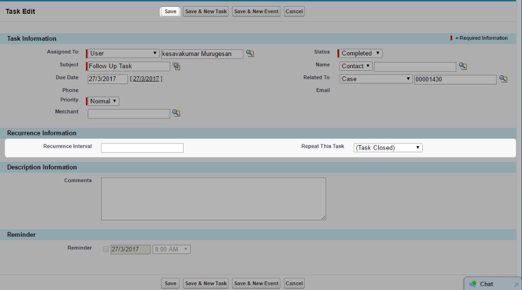 salesforce recurrence task